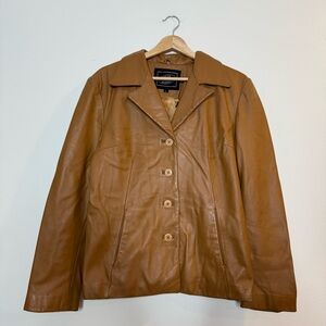 Vintage Steve Madden Cognac Brown Genuine Leather Blazer Jacket size large